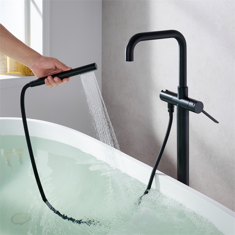 Florin Brass Freestanding Tub Faucet in Matte Black with Handshower