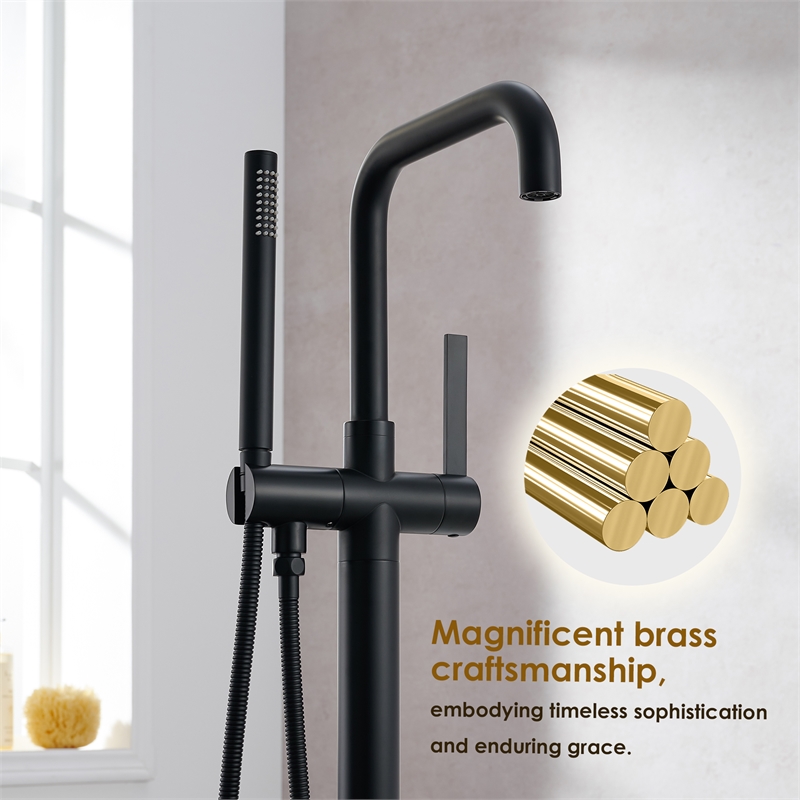 Florin Brass Freestanding Tub Faucet in Matte Black with Handshower