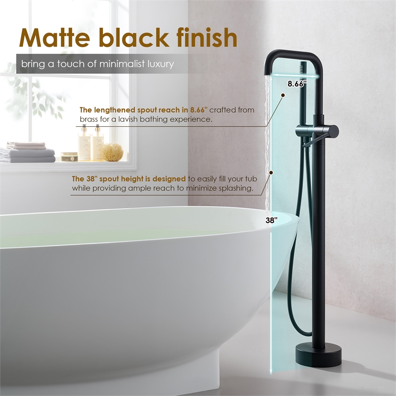 Florin Brass Freestanding Tub Faucet in Matte Black with Handshower
