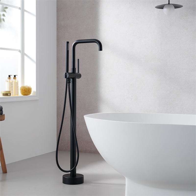 Florin Brass Freestanding Tub Faucet in Matte Black with Handshower