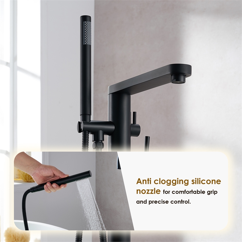 Allario Gleaming Brass Freestanding Tub Faucet in Matte Black with Handshower