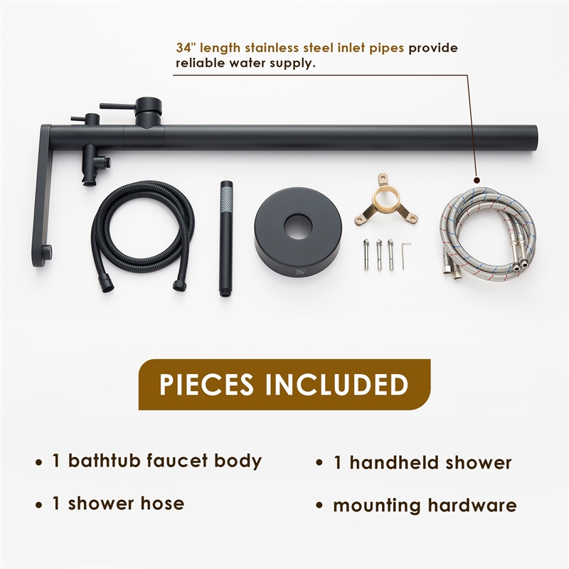 Allario Gleaming Brass Freestanding Tub Faucet in Matte Black with Handshower