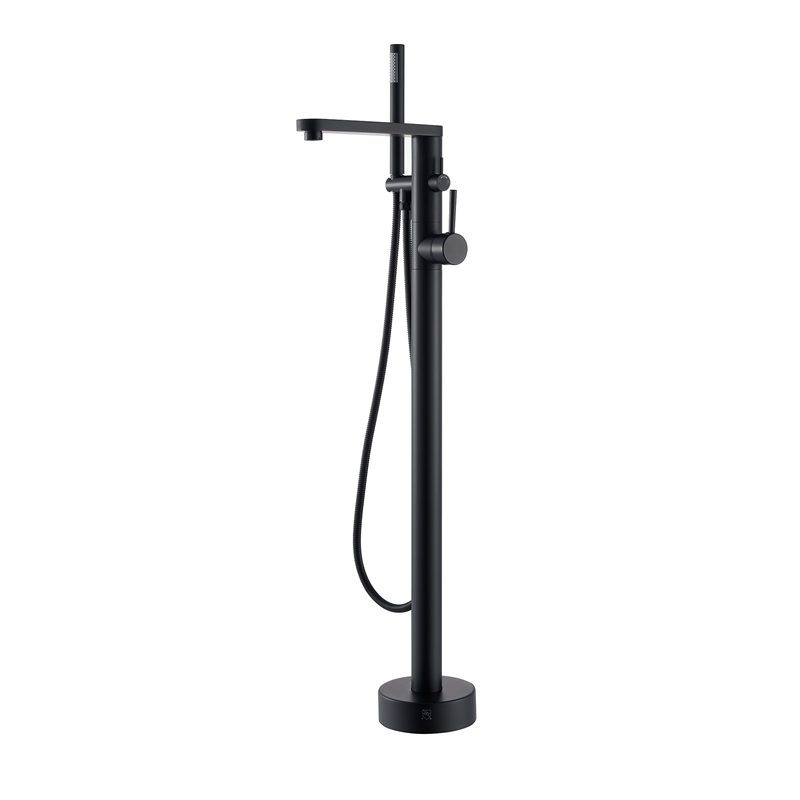 Allario Gleaming Brass Freestanding Tub Faucet in Matte Black with Handshower