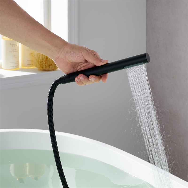 Allario Gleaming Brass Freestanding Tub Faucet in Matte Black with Handshower