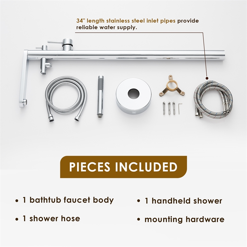 Allario Gleaming Brass Freestanding Tub Faucet in Chrome with Handshower