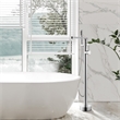 Allario Gleaming Brass Freestanding Tub Faucet in Chrome with Handshower