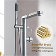 Allario Gleaming Brass Freestanding Tub Faucet in Chrome with Handshower
