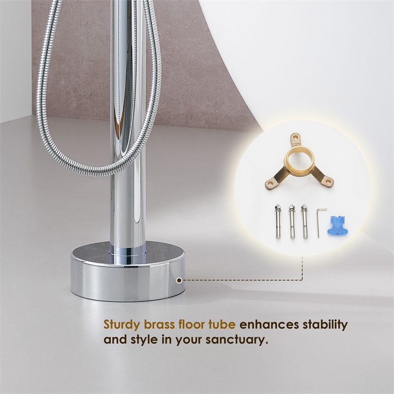Allario Gleaming Brass Freestanding Tub Faucet in Chrome with Handshower