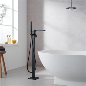 Camino Radiant Brass Freestanding Tub Faucet in Matte Black with Handshower