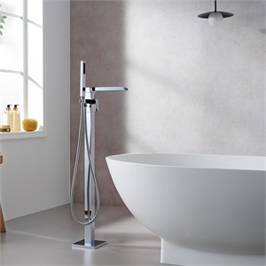 Camino Radiant Brass Freestanding Tub Faucet in Chrome with Handshower