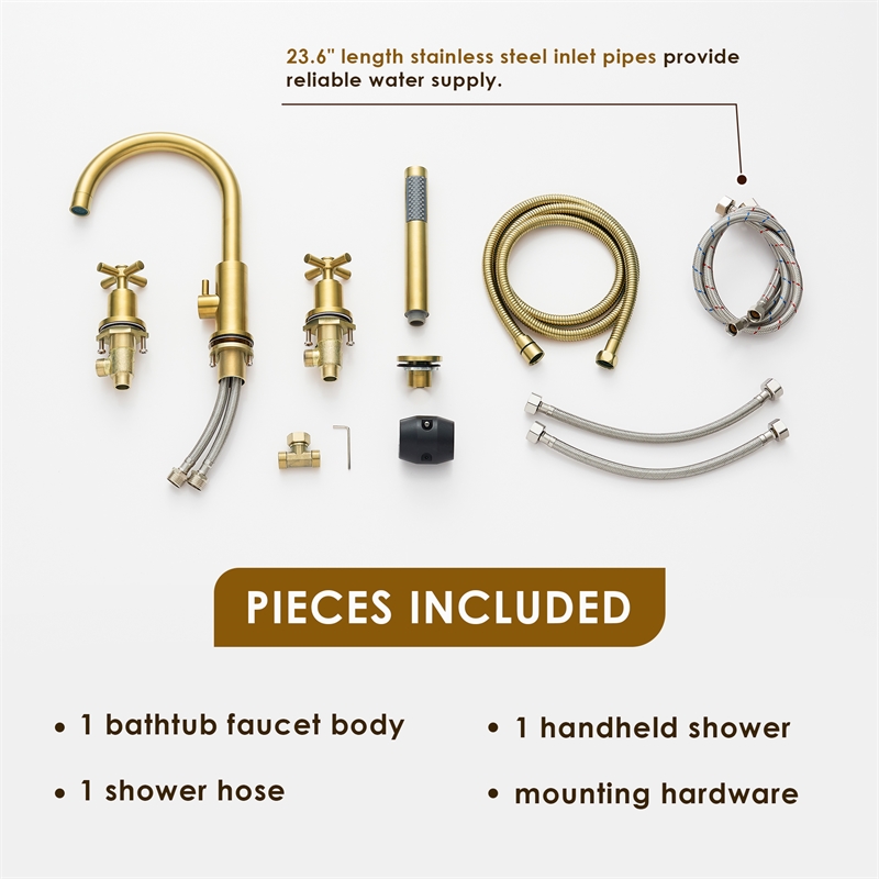 Sundale Brass Split Bathtub Faucet Four-Piece Set  Brushed Gold with Handshower