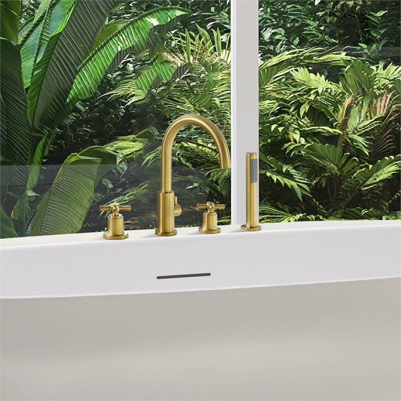 Sundale Brass Split Bathtub Faucet Four-Piece Set  Brushed Gold with Handshower