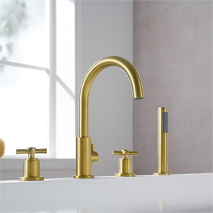 Sundale Brass Split Bathtub Faucet Four-Piece Set  Brushed Gold with Handshower