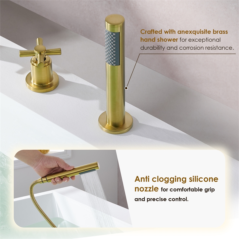 Sundale Brass Split Bathtub Faucet Four-Piece Set  Brushed Gold with Handshower