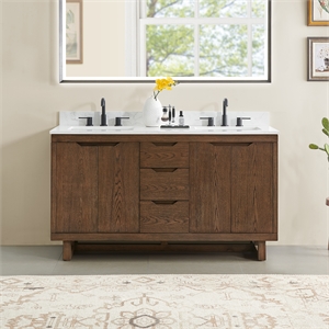 Mowry 60&quot Wood Vanity in Brown Brushed Oak Engineered Stone Top no Mirror