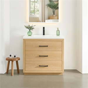 Sigrid 36&quot Wood Vanity in White Oak Artificial Drop-in Sink no Mirror