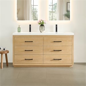 Sigrid 60&quot Wood Vanity in White Oak Artificial Drop-in Sink no Mirror