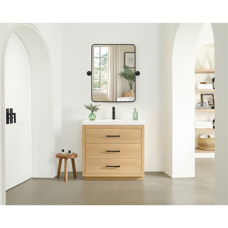 Dieux 24'' Rectangular Aluminum Framed in Matte Black Bathroom Pivot Wall Mirror