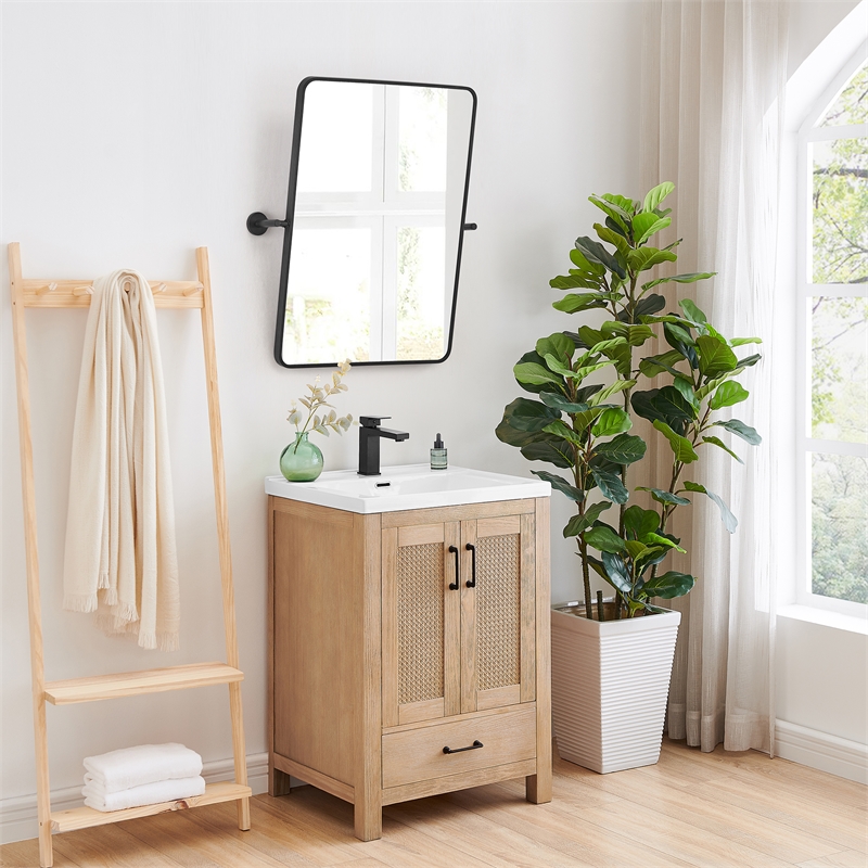 Dieux 24'' Rectangular Aluminum Framed in Matte Black Bathroom Pivot Wall Mirror