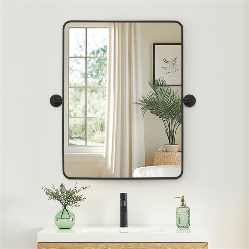 Dieux 24'' Rectangular Aluminum Framed in Matte Black Bathroom Pivot Wall Mirror