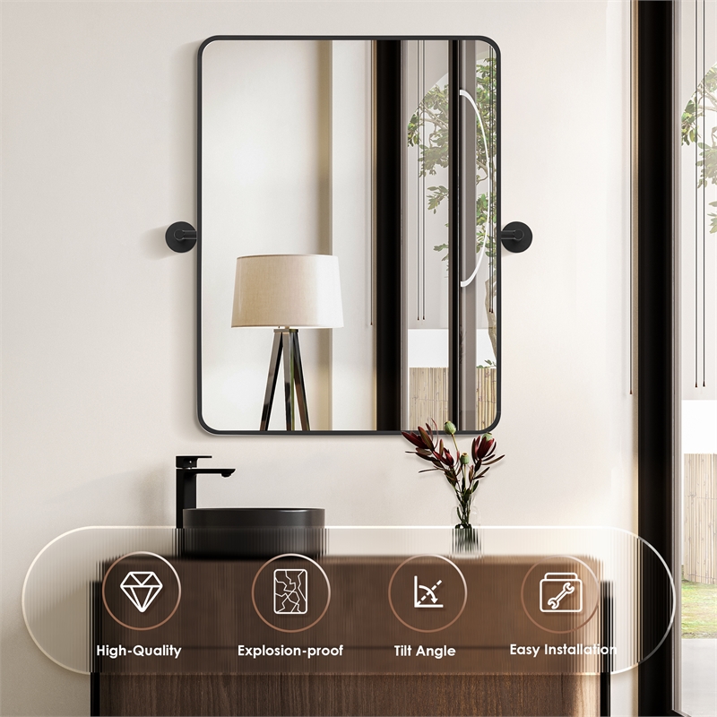 Dieux 24'' Rectangular Aluminum Framed in Matte Black Bathroom Pivot Wall Mirror