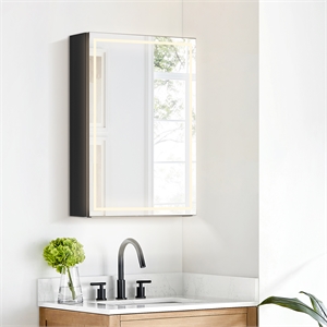 Hesili 20&quot Surface-Mount LED Lighted  Black Aluminum Mirror Medicine Cabinet