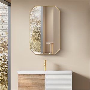 Allure 24&quot Octagon Aluminum Framed in Brushed Gold Bathroom Wall Mirror
