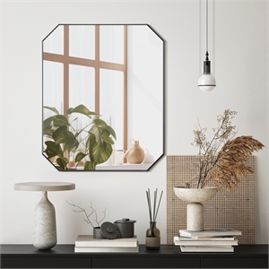 Allure 36&quot Octagon Aluminum Framed in Matte Black Bathroom Wall Mirror