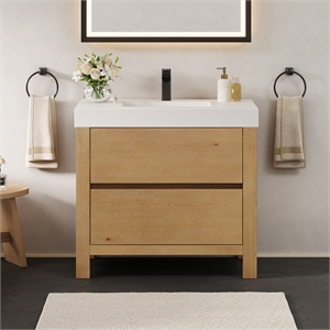 Cascadia 36&quot Weathered Fir Wood Vanity White Artificial Stone Sink no Mirror