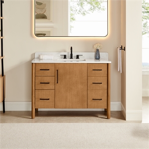 Velora 48&quot Wood Vanity in Mango Brown White Engineered Stone Top no Mirror