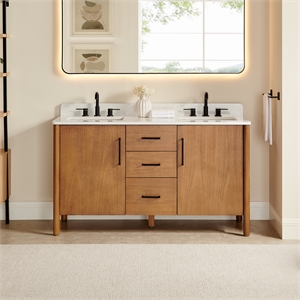 Velora 60&quot Wood Vanity in Mango Brown White Engineered Stone Top no Mirror