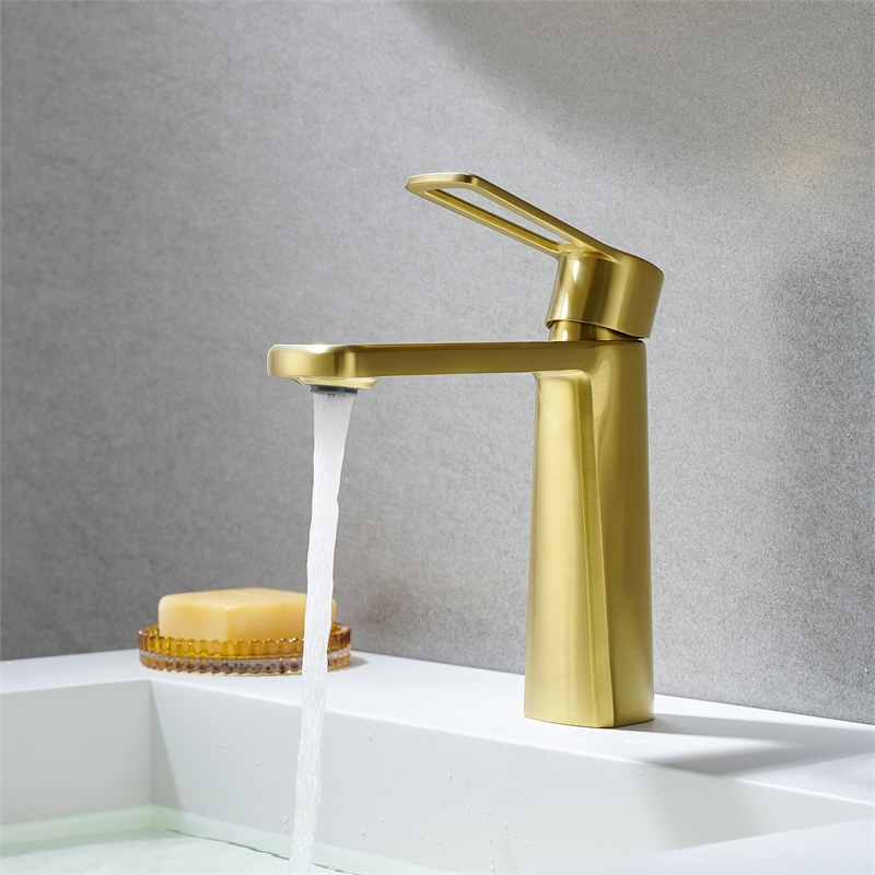 Paula Single Hole Single-Handle Brass Bathroom Faucet in Brushed Gold