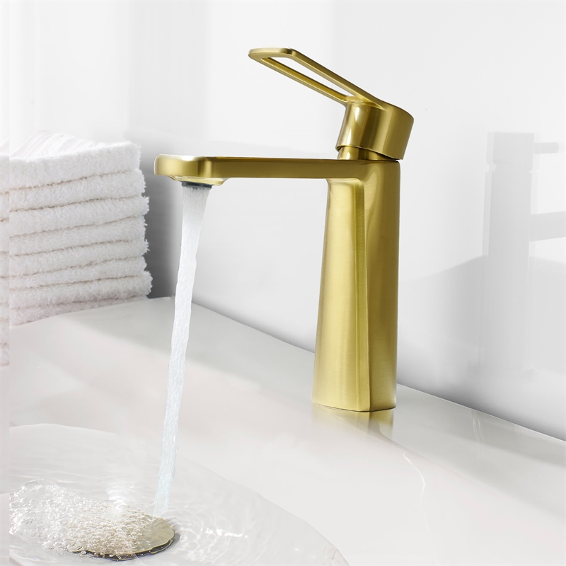 Paula Single Hole Single-Handle Brass Bathroom Faucet in Brushed Gold