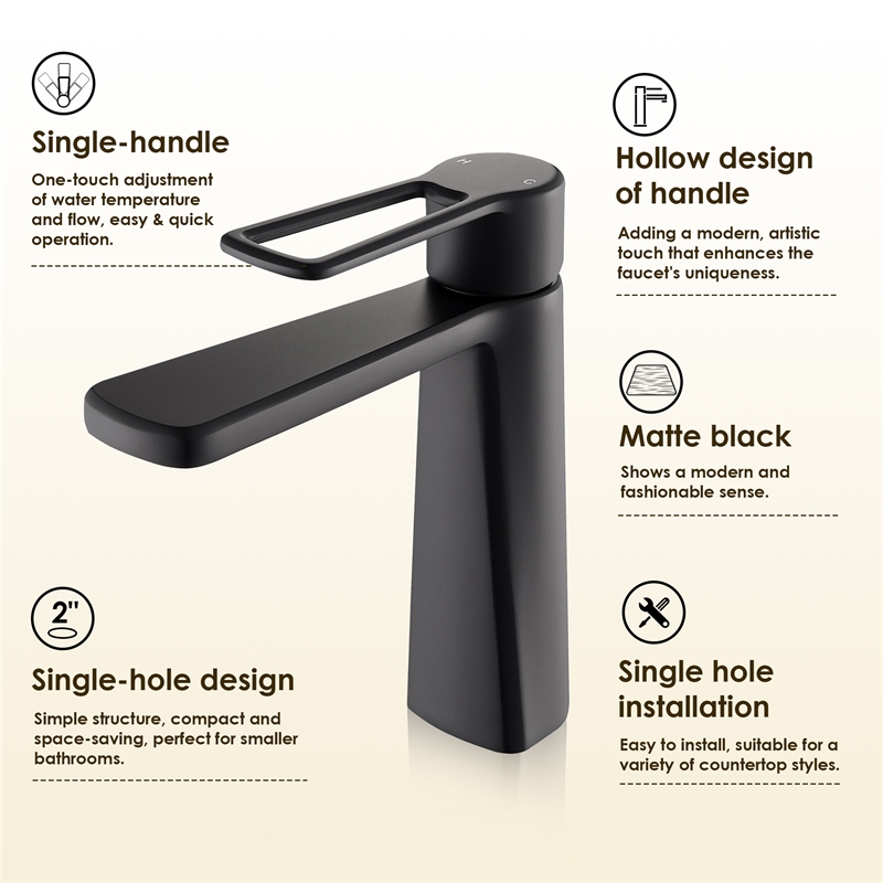 Paula Single Hole Single-Handle Brass Bathroom Faucet in Matte Black