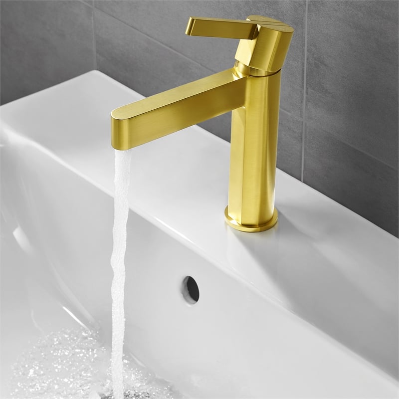 Stila Single Hole Single-Handle Brass Bathroom Faucet in Brushed Gold