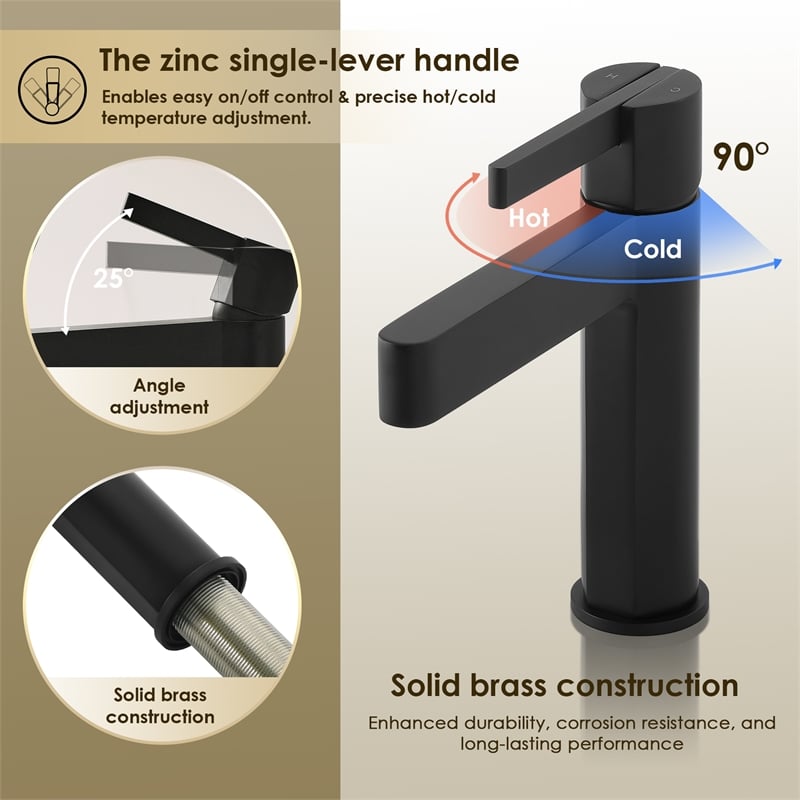 Stila Single Hole Single-Handle Brass Bathroom Faucet in Matte Black