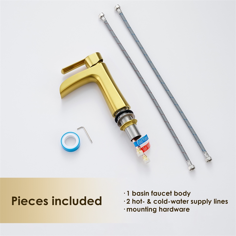 Single Hole Single-Handle Brass Waterfall Bathroom Faucet in Brushed Gold