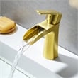 Single Hole Single-Handle Brass Waterfall Bathroom Faucet in Brushed Gold