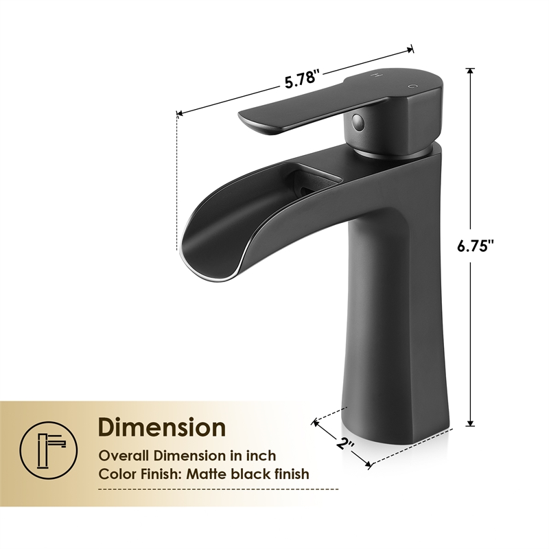 Tatcha Single Hole Single-Handle Brass Waterfall Bathroom Faucet in Matte Black