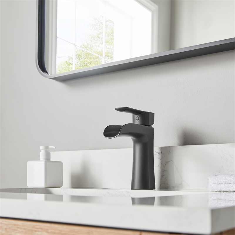 Tatcha Single Hole Single-Handle Brass Waterfall Bathroom Faucet in Matte Black