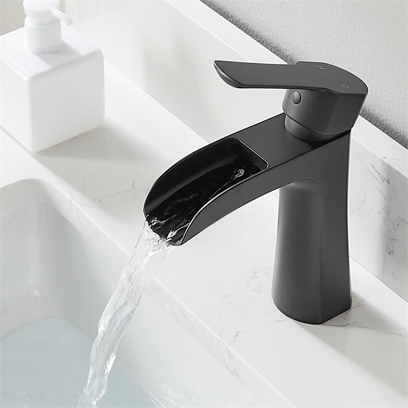 Tatcha Single Hole Single-Handle Brass Waterfall Bathroom Faucet in Matte Black