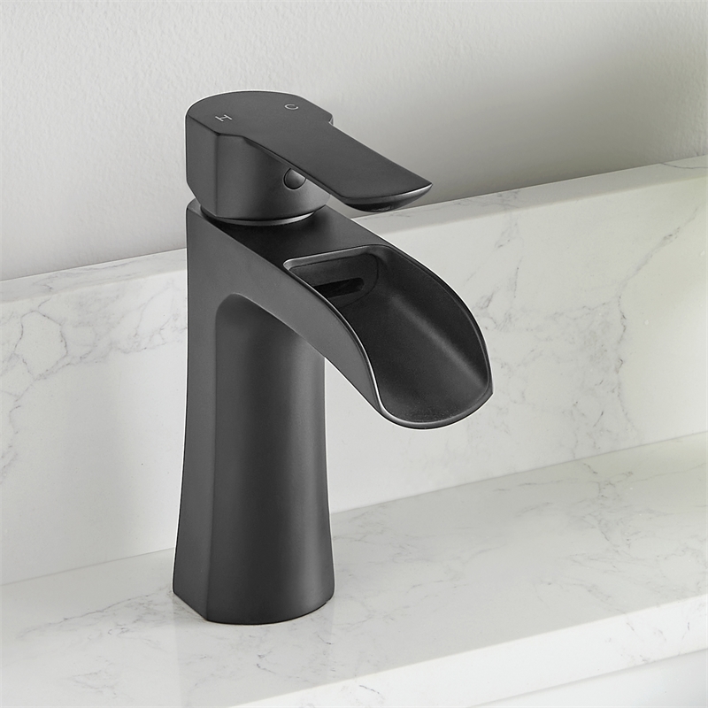 Tatcha Single Hole Single-Handle Brass Waterfall Bathroom Faucet in Matte Black