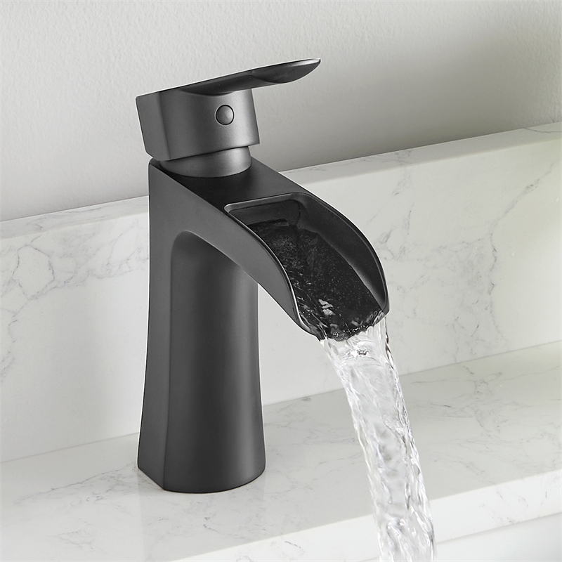 Tatcha Single Hole Single-Handle Brass Waterfall Bathroom Faucet in Matte Black