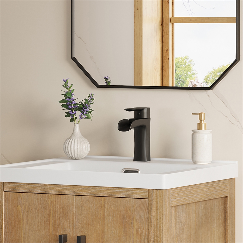 Tatcha Single Hole Single-Handle Brass Waterfall Bathroom Faucet in Matte Black