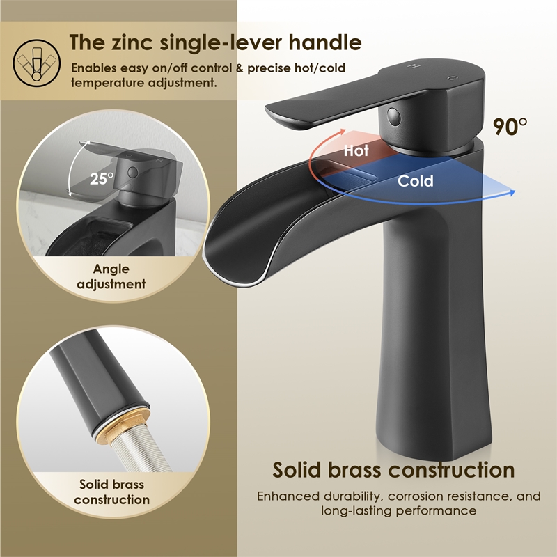 Tatcha Single Hole Single-Handle Brass Waterfall Bathroom Faucet in Matte Black