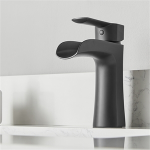 Single Hole Single-Handle Brass Waterfall Bathroom Faucet in Matte Black