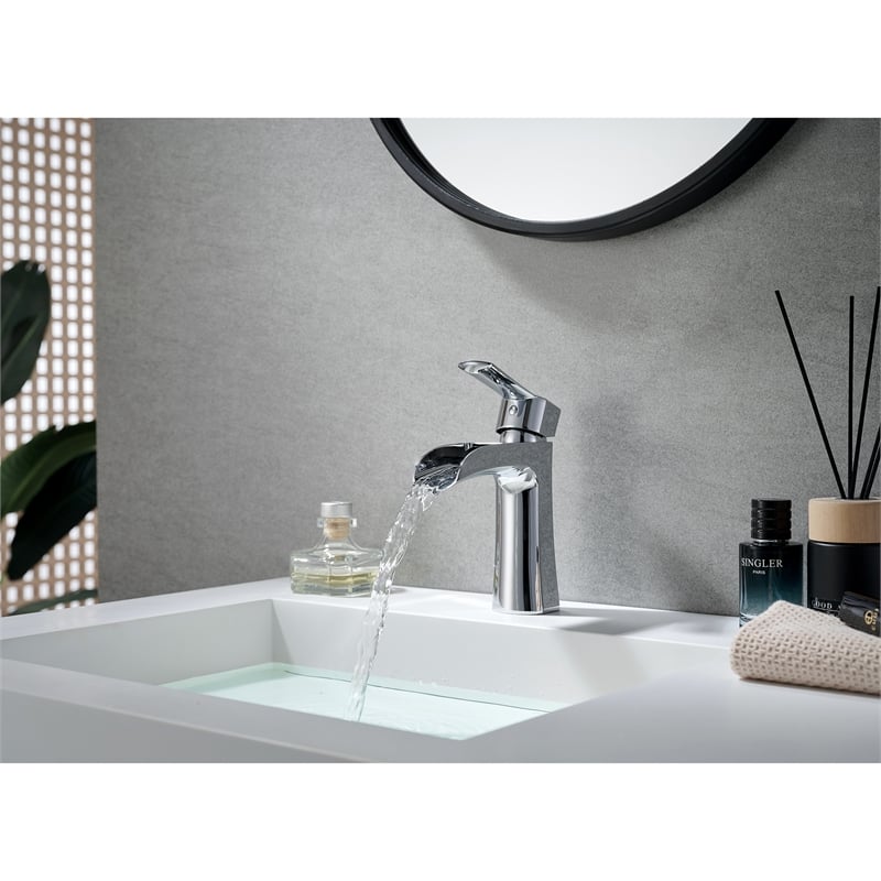Tatcha Polished Chrome Single Hole Single-Handle Brass Waterfall Bathroom Faucet