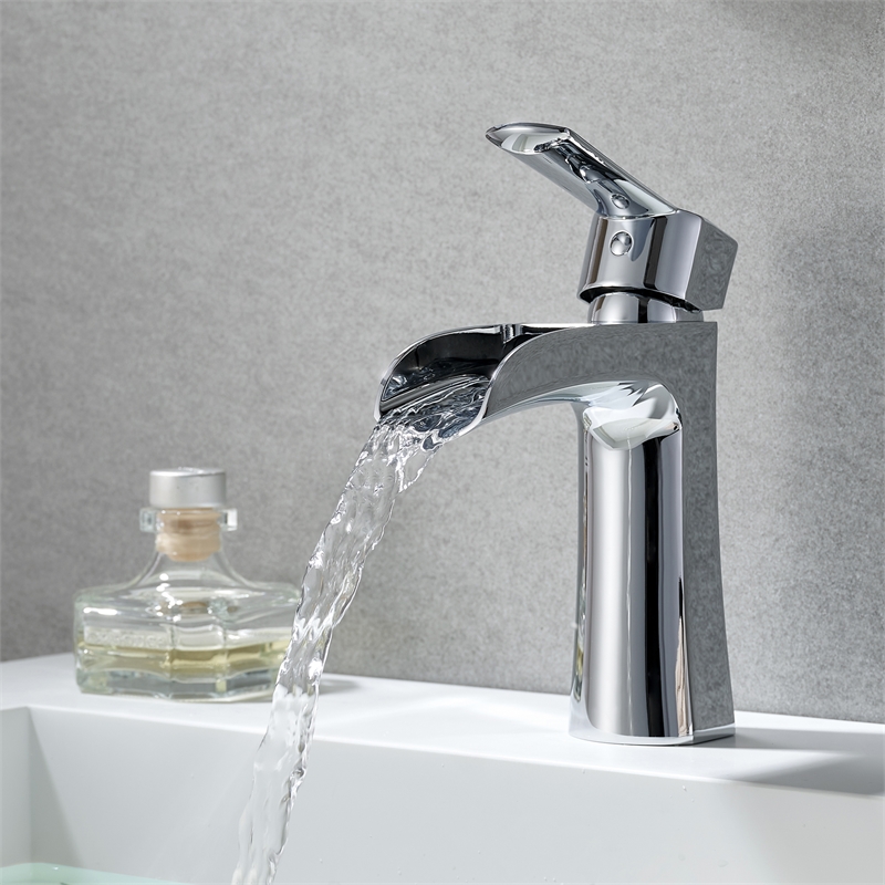 Tatcha Polished Chrome Single Hole Single-Handle Brass Waterfall Bathroom Faucet