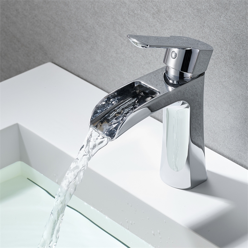 Tatcha Polished Chrome Single Hole Single-Handle Brass Waterfall Bathroom Faucet