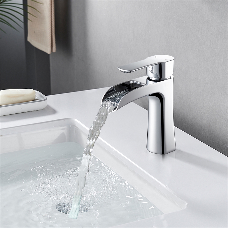 Tatcha Polished Chrome Single Hole Single-Handle Brass Waterfall Bathroom Faucet